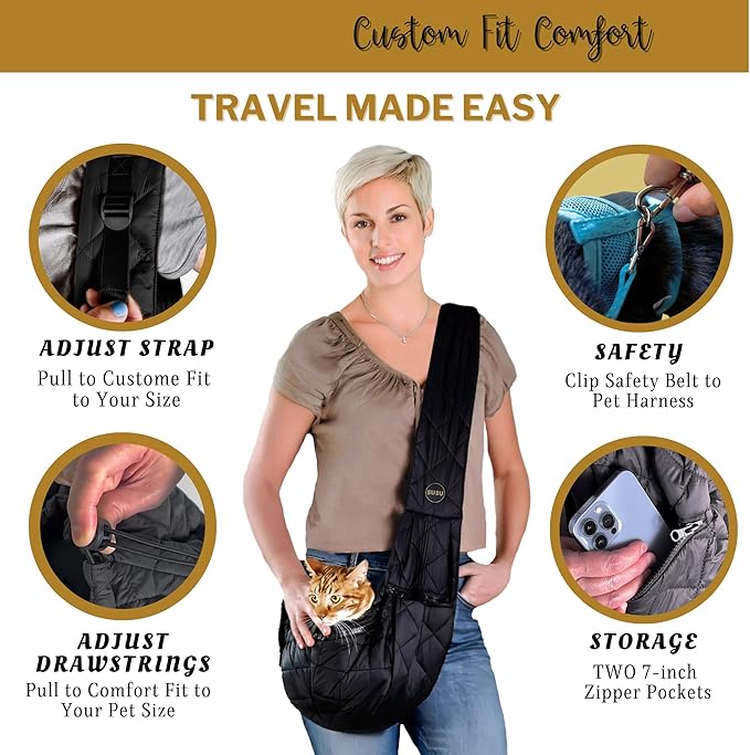 SUSU Cat Sling & Dog Slings for Small Dogs up to 9lbs | Ultra-Soft Parachute-Grade Fabric, Adjustable Strap and Closure | Dual Carry Options Puppy Carrier | Cat Carrier Pouch with Two Zipper Pockets