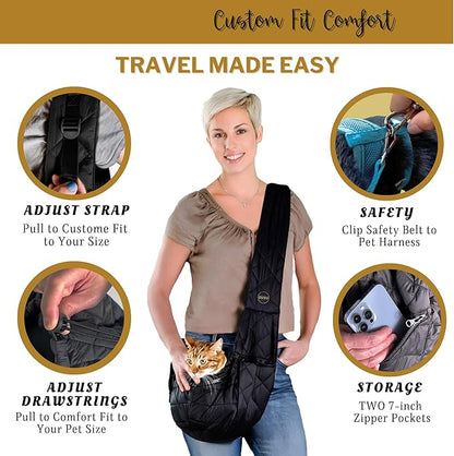 SUSU Cat Sling & Dog Slings for Small Dogs up to 9lbs | Ultra-Soft Parachute-Grade Fabric, Adjustable Strap and Closure | Dual Carry Options Puppy Carrier | Cat Carrier Pouch with Two Zipper Pockets