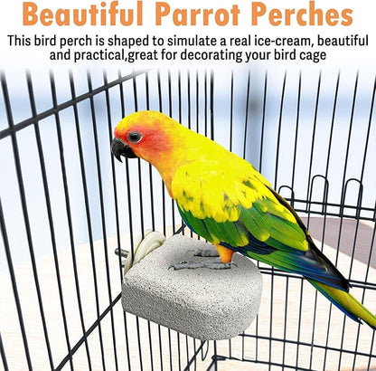 PINVNBY 4 PCS Bird Perch Stands Parrot Calcium Perch Beak Grinding Stone Foot Claws Trimmer Parakeet Platform Parrot Chewing Toys for Small Medium Cockatiel Conure Lovebird Finch