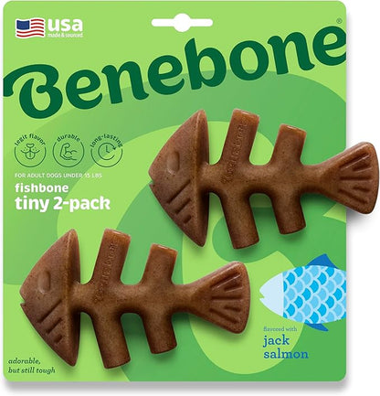 Benebone Tiny 2-Pack Fishbone Durable Dog Chew Toys, Real Fish Flavor, Made in USA
