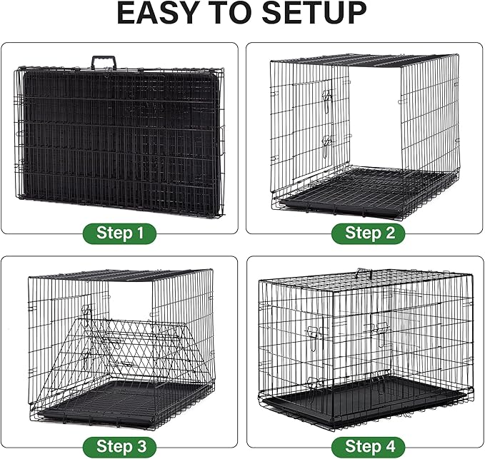 24/7 Shop at Home Gossamer Metal Double Door Folding Wire Pet Crate with Divider, Removable Tray, and Handle for Outdoor and Indoor Medium Dog, 42-inch, Black
