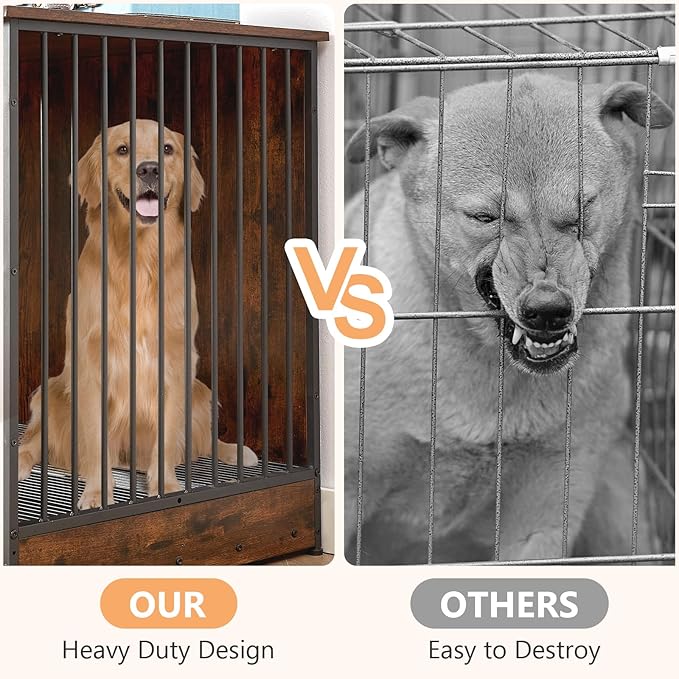 Rovibek Double Dog Crate, TV Stand, 75 Inch Dog Crate Furniture for 2 Dogs, Dog Kennel Indoor with Double Doors, Dog Cage with Removable Divider for Large Medium Dogs, Brown