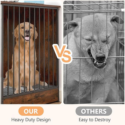 Rovibek Double Dog Crate, TV Stand, 75 Inch Dog Crate Furniture for 2 Dogs, Dog Kennel Indoor with Double Doors, Dog Cage with Removable Divider for Large Medium Dogs, Brown