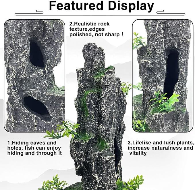 Aquarium Mountain View Stone Ornament Tree Rock Cave Aquarium Decorations Large and Tall Extra Large Aquarium Decorations for Fish Tank Decorations for Fish Tank - 14 Inches High