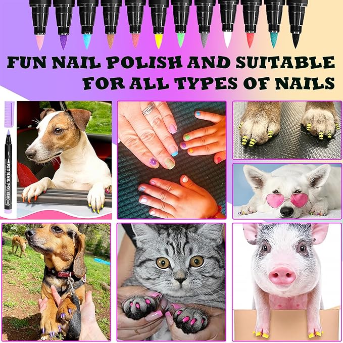 Quick Dry Dog Nail Polish Pens 12 Colors,Pet Safe and Non-Toxic Nail Polish Easy Application for Dogs, Cats, and Small Pets Nail Accessories