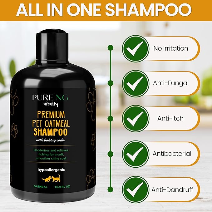 Dry Skin & Anti Itch Shampoo for Dogs | Oatmeal Dog Shampoo | Itchy Skin Relief | Hypoallergenic with Anti Dandruff Treatment | Anti-Fungal & Alcohol-Free | Nutrient-Rich | Suitable for All Pets