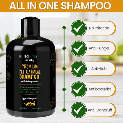Dry Skin & Anti Itch Shampoo for Dogs | Oatmeal Dog Shampoo | Itchy Skin Relief | Hypoallergenic with Anti Dandruff Treatment | Anti-Fungal & Alcohol-Free | Nutrient-Rich | Suitable for All Pets