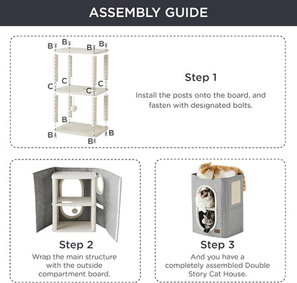 Bedsure 2 Story Cat House - Cat Condos for Indoor Cats with Scratch Pad and Fluffy Ball Hanging, Small Pet Cave Furniture Hideaway for Multi Pets, 18x14x23 inches, Blue