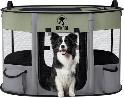 Foldable Pet Dog Playpen, Portable Dog Crate for Puppies, Cat, Rabbit, Chicks, Puppy Play Pen for Indoors, Kennel Tent Crate for Indoor Outdoor Travel Camping Use with Carrying Case (Green, M)