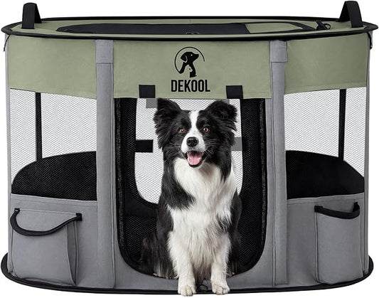 Foldable Pet Dog Playpen, Portable Dog Crate for Puppies, Cat, Rabbit, Chicks, Puppy Play Pen for Indoors, Kennel Tent Crate for Indoor Outdoor Travel Camping Use with Carrying Case (Green, M)