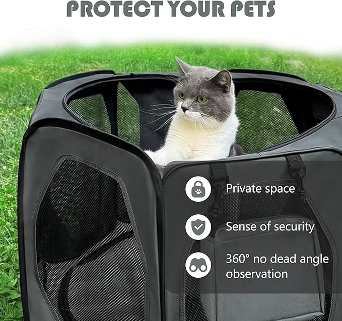 Dog Playpen, Cat Dog Crate Portable Pet Exercise Cage Kennel House Puppy Playpen Animal Playpen Indoor/Outdoor, Water-Resistant Kennel Tent with Traveling Bag (Grey, Medium)