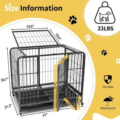 30Inch Dog Cage for Medium Size Dogs, Heavy Duty Dog Crate with Removable Tray, Metal Dog Kennel Indoor Escape Proof, High Anxiety Crate with Double Doors, Lockable Wheels