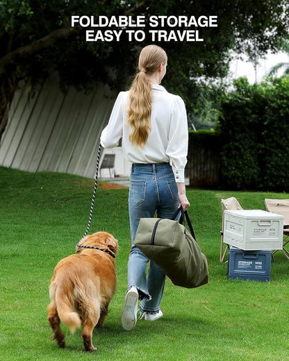 30-Inch Collapsible Travel Dog Crate, Portable 4-Door Soft Kennel for Medium to Large Dogs, Chew-Proof Mesh Windows, Indoor/Outdoor Use, Foldable, with Storage Bag (Green)