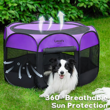 Love's cabin Pet Puppy Dog Playpen, Large Dog Tent Crates Cage Indoor/Outdoor, Portable Playpen for Dog and Cat, Foldable Pop Up Dog Kennel Playpen with Carring Case, Removable Zipper Top, Purple