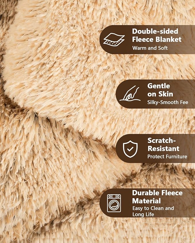 PJYuCien Large Dog Blanket - Premium Plush Reversible Throw, Fleece Sherpa Pet Blankets for Furniture, Sofa Bed Cover 60"x50", Extra Soft & Warm, Brown