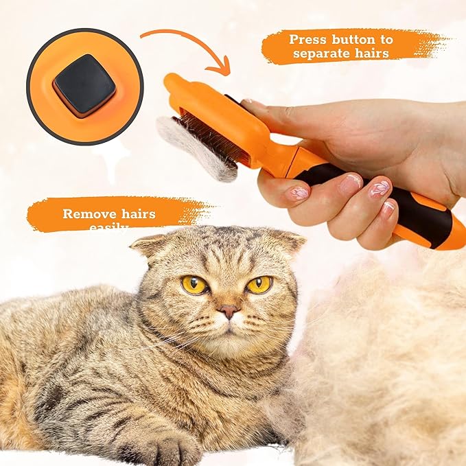 Cat Brush with One-Click Release  This versatile dog brush for shedding and massaging is the perfect pet grooming tool for indoor cats and dogs, suitable for pets of all hair types.