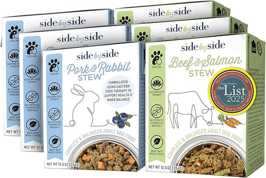 Side by Side Pork & Rabbit | Beef & Salmon Stew - Wet Dog Food & Dog Food Topper for All Breeds - Made with Nutrients & Whole Raw Ingredients - No Artificial Additives or Fillers (12.5 oz, 6-Pack)