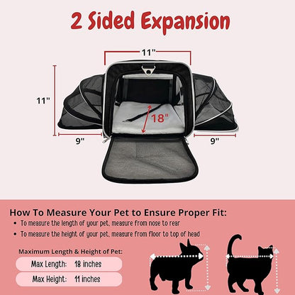 Airline Approved Expandable Premium Pet Carrier on Wheels- Two Sided Rolling Carrier- Designed for Dogs & Cats- Extra Spacious Soft Lined Carrier! (Black) (RL-PET-CARRIER-WHEELS)