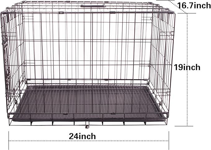Durable, Foldable Metal Wire Dog Crate with Tray, Single Door, 24 x 16.7 x 19 Inches, Black