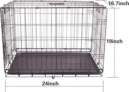 Durable, Foldable Metal Wire Dog Crate with Tray, Single Door, 24 x 16.7 x 19 Inches, Black