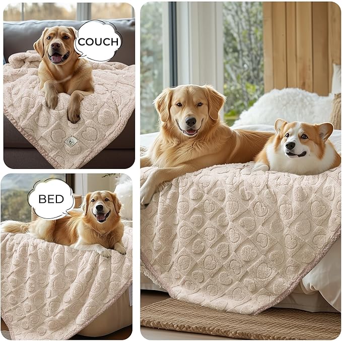 Luciphia Waterproof Blanket for Large Dogs Washable Pet Bed Cover Soft Fluffy Puppy Blanket with Premium Fleece Cozy Calming Cat Blankets for Indoor Cats Beige 85x57 inch