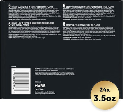 Cesar Wet Dog Food Steak Lovers Variety Pack with Real Meat, 3.5 oz. Trays (24 Count, Pack of 1)