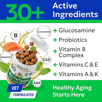 BARK&SPARK Dog Vitamins & Supplements - Multivitamin Chewable Treats for Dogs - Glucosamine Chondroitin for Joint Support + Omega for Skin & Coat + Probiotics - Multi Vitamin for Pets Health - 120Ct