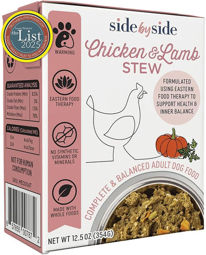 Side by Side Chicken & Lamb Stew - Warming Wet Dog Food & Dog Food Topper for All Breeds - Made with Nutrients & Whole Raw Ingredients - No Artificial Additives or Fillers - (12.5 oz, 12-Pack)
