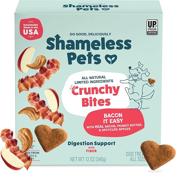 Shameless Pets Crunchy Dog Treats - Bacon It Easy, 12oz - Healthy Dog Biscuits & Cookies Treats for Medium, and Large Dogs - Made in The USA - Free from Corn & Soy