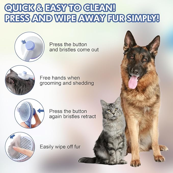 Pet Grooming Brush Kit 7pcs, Cat Brush with Release Button Comb Set for Shedding -Cat Brush&Nail Clippers File Set for Cat Dogs Long matted Haired Pets and Nail Repair(Blue)