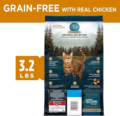 Purina ONE Natural, High Protein, Grain Free Dry Cat Food, True Instinct With Real Chicken - 3.2 lb. Bag