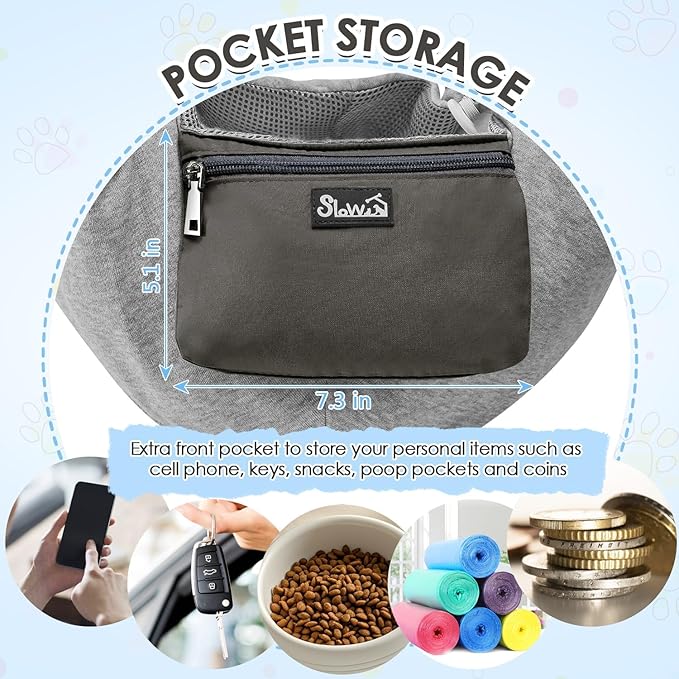 SlowTon Dog Carrier Sling - Puppy Carrier with Window and Storage Pocket Fits up to 12lbs, Dog Sling with Thick Adjustable Shoulder Strap and Safety Leash, Pet Carrier Bag for Small Dogs Cats(Grey M)