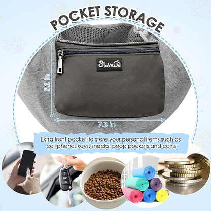 SlowTon Dog Carrier Sling - Puppy Carrier with Window and Storage Pocket Fits up to 12lbs, Dog Sling with Thick Adjustable Shoulder Strap and Safety Leash, Pet Carrier Bag for Small Dogs Cats(Grey M)