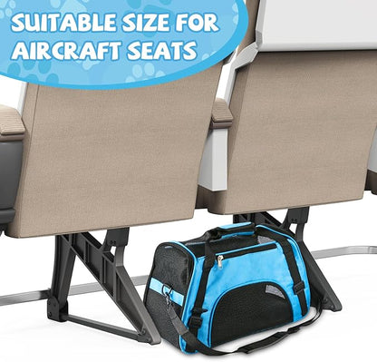 Sweetude 4 Pcs Cat Carrier Soft Pet Carrier for Cat Under 13lbs, 16.9X 11x 7.5 Inch, Soft Sided Foldable Comfortable Portable Carrying Bag for Cat Small Dog Pet Travel (Rose Red, Blue)