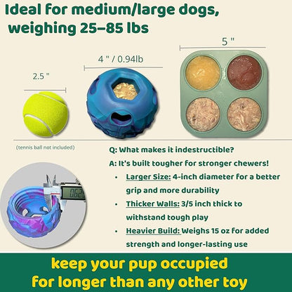 5-in-1 Dog Enrichment Toy  Bite & Brush Freeze Ball, Large Dog Toys, Interactive Chew Toy for Large Aggressive Chewers (25-85 lbs), Freezable Bone for Dogs, Homemade Treat Dispenser, Easy to Clean