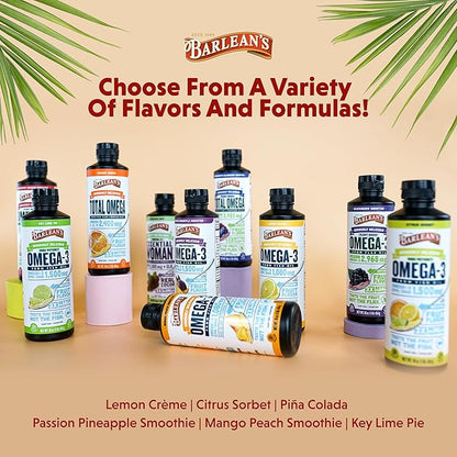 Barlean's Lemon Creme Omega 3 Fish Oil Supplements - 1080mg of EPA/DHA for Brain, Heart, Joint, & Immune Health - All-Natural Fruit Flavor, Non GMO, Gluten Free - 8-Ounce