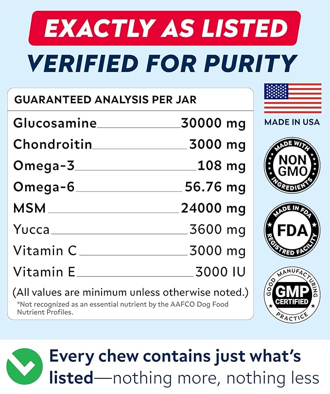 STRELLALAB Hip & Joint Glucosamine Supplement Treats for Dogs - Chondroitin, Omega-3, MSM - Advanced Joint Health Support Chews for Large Breed - Pain Relief - Bacon Flavor - 120 Ct - Made in USA