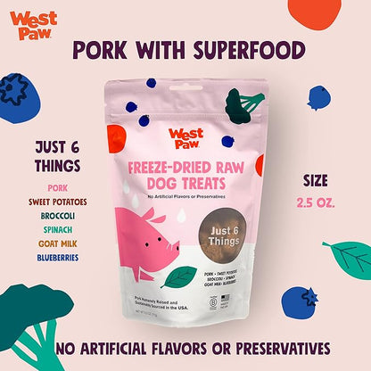 WEST PAW All-Natural Raw Freeze-Dried Dog Treats  Farm-Fresh Pork Training Treats for Dogs  Wholesome Canine Treat for Puppies, Adult Dogs & Senior Dogs, Pork with Superfood, 2.5 oz