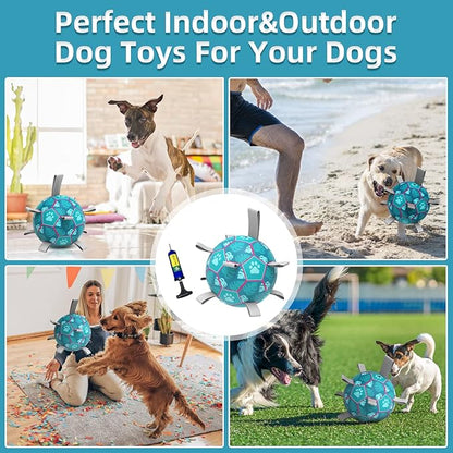 QDAN Dog Toys Soccer Ball, Interactive Dog Toys for Tug of War, Puppy Birthday Gifts,Dog Tug Toy, Dog Water Toy, Durable Dog Balls for Small & Medium Dogs-Lake Blue(8 inch)