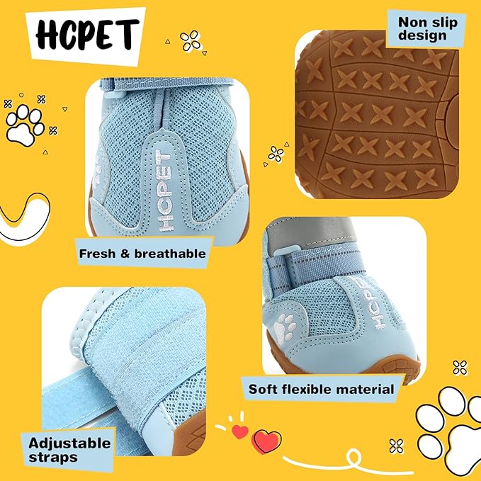 Hcpet Dog Shoes, Dog Boots for Large Dogs, Breathable Dog Booties Paw Protector for Summer Hot Pavement, Winter Snowy Day, Outdoor Walking, Indoor Hardfloors Anti Slip Sole Blue Size 7