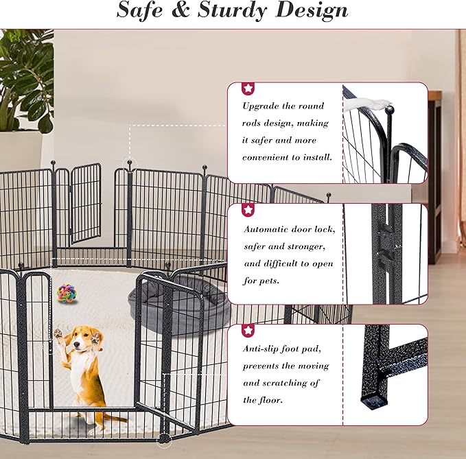 Dog Playpen 32 inch 30 Panels Indoor Outdoor Dog Pen for Medium/Small Dogs Heavy Duty Metal Dog Fence Outdoor for Yard, Puppy Playpen with Door Portable Pet Fence for RV Camping Yard