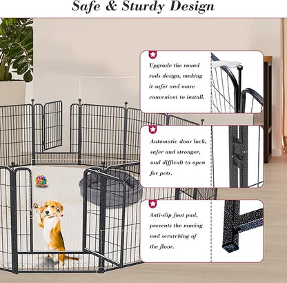 Dog Playpen 32 inch 36 Panels Indoor Outdoor Dog Pen for Medium/Small Dogs Heavy Duty Metal Dog Fence Outdoor for Yard, Puppy Playpen with Door Portable Pet Fence for RV Camping Yard