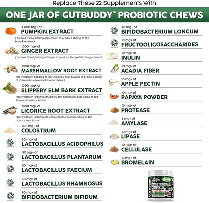 Probiotics for Dogs with Pumpkin, Colostrum, Digestive Enzymes, Ginger, Slippery Elm, Licorice, Inulin Fiber & More | Beef Flavor Soft Chews for Gut Health and Digestion Dog Supplement