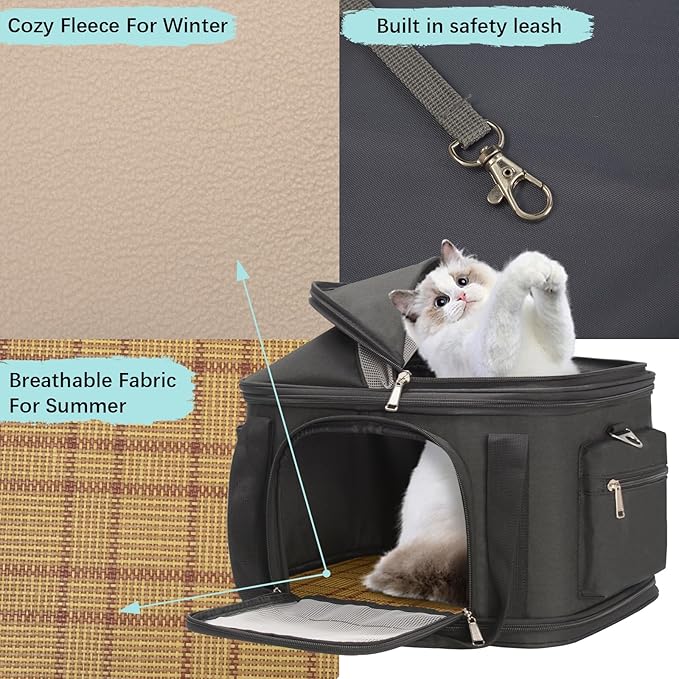 Pet Carrier Soft-Sided Carriers Travel Tote Bag for Small Dogs Cats, Fashion Foldable Pet Bag for Puppies Small Animals with Pockets (Black, 16.2" x 11.4" x 13")