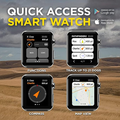 Dogtra Pathfinder 2 GPS Dog Tracker e Collar 9 Mile Long Range LED Light No Monthly fees Free App Waterproof Smartwatch Control Satellite Real Time Tracking Multiple Dogs Smartphone Required