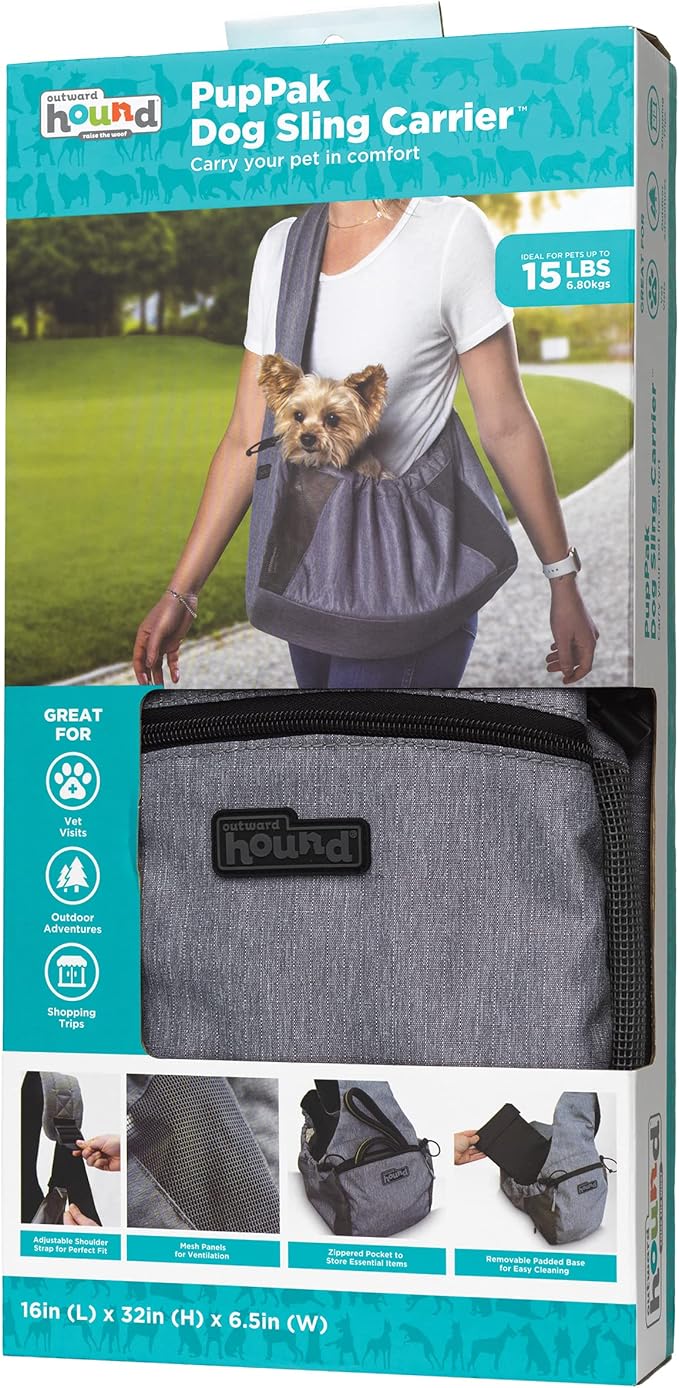 Outward Hound PupPak Sling Dog Carrier, Grey, One Size