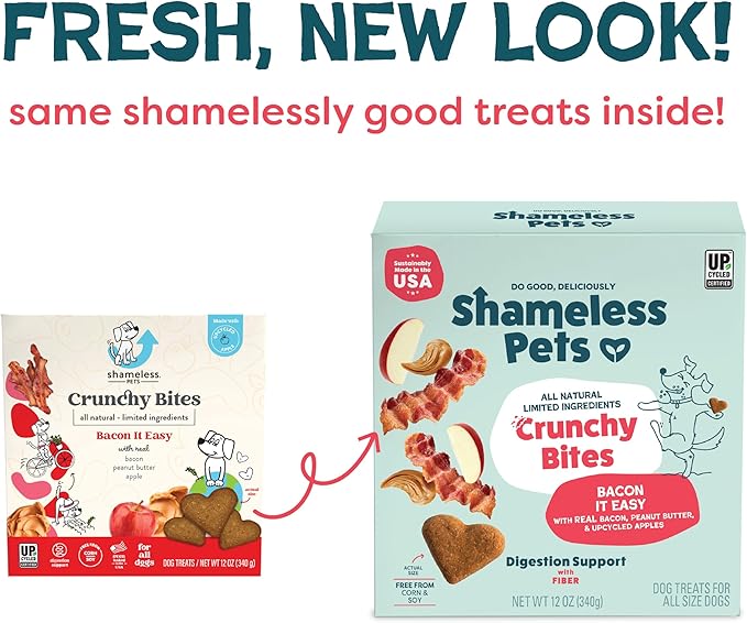 Shameless Pets Crunchy Dog Treats - Bacon It Easy, 12oz - Healthy Dog Biscuits & Cookies Treats for Medium, and Large Dogs - Made in The USA - Free from Corn & Soy