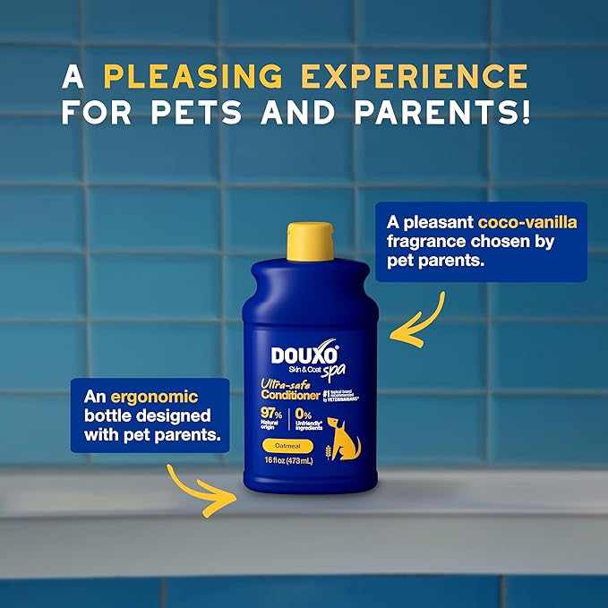 DOUXO® Skin & Coat SPA - Ultra-Safe Oatmeal Dog Conditioner, 16 fl oz, Safely Detangles, Revives The Coat and Moisturizes The Skin, Leaves The Coat Soft, Silky and Radiant, Skin-Friendly Formula