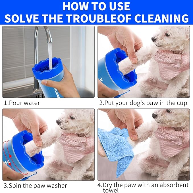 Dog Paw Cleaner for Dogs, (with 3Pcs Absorbent Towels & Adjustable Bath Brush) Dog Paw Washer, Pet Foot Cleaner (Deep Blue, Small)