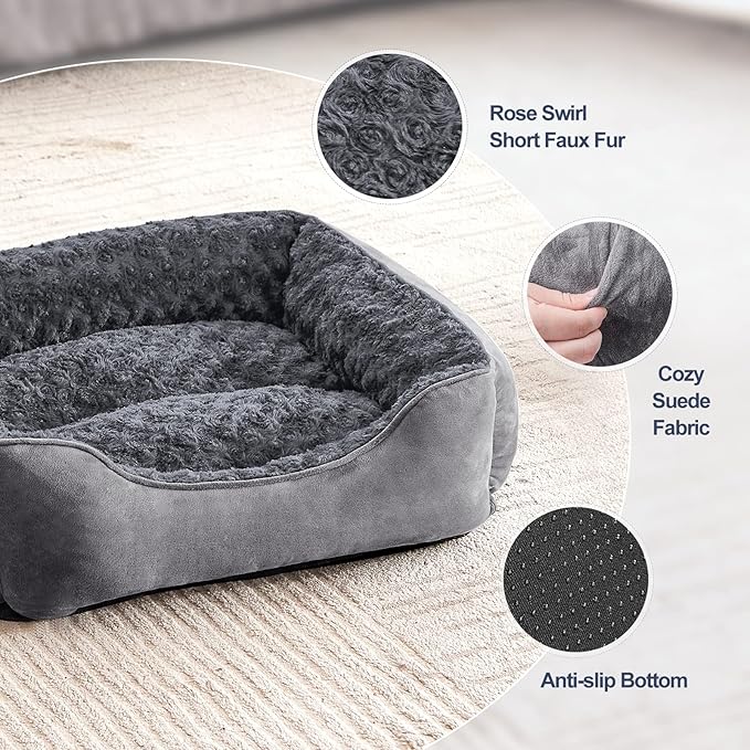 JOEJOY Rectangle Dog Bed for Large Medium Small Dogs - Washable Orthopedic Sofa Bed, Soft Breathable Puppy & Pet Cuddler, Durable Calming Dog Bed with Anti-Slip Bottom, Multiple Sizes, Dark Grey